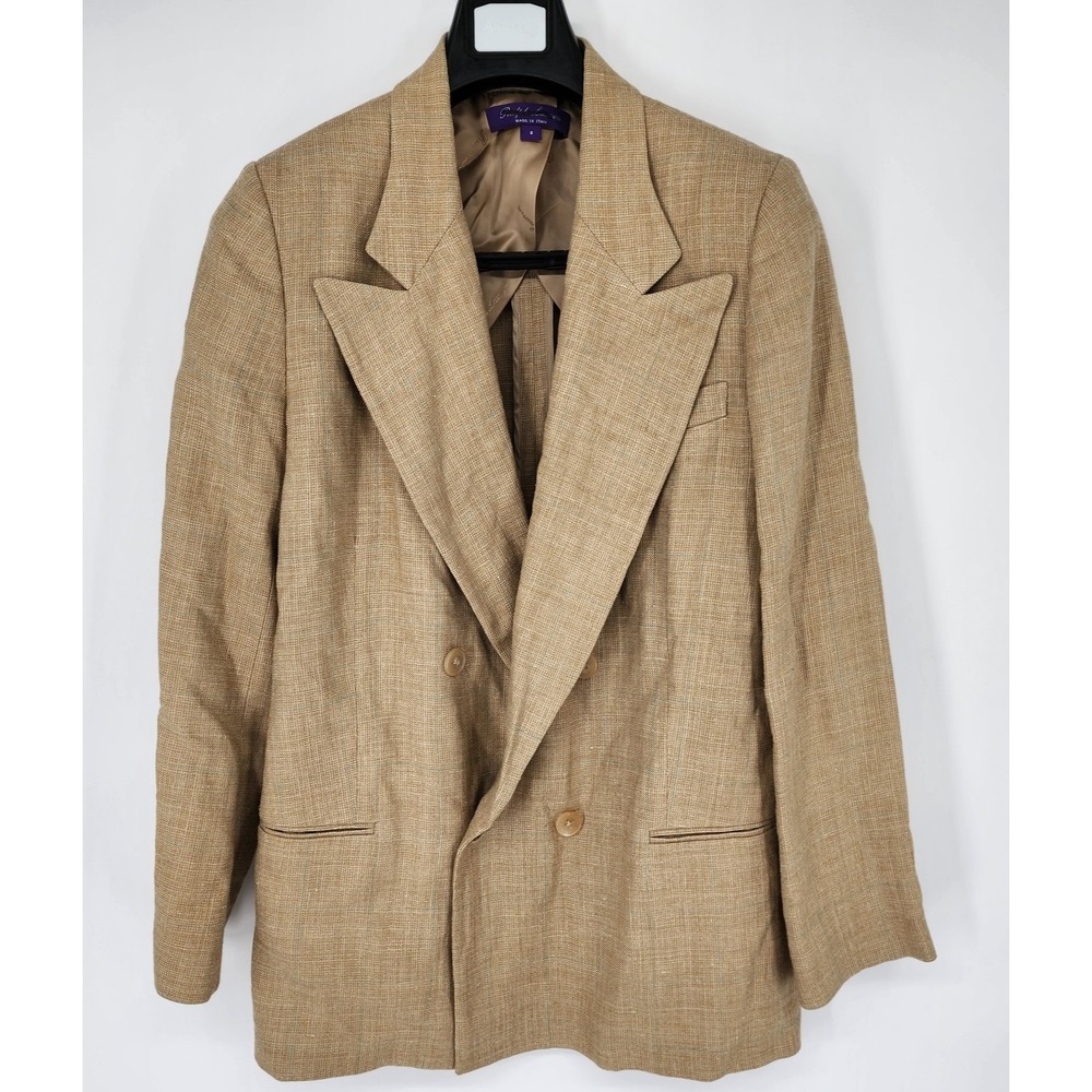Ralph Lauren Purple Label Tan Textured Double-Breasted Blazer